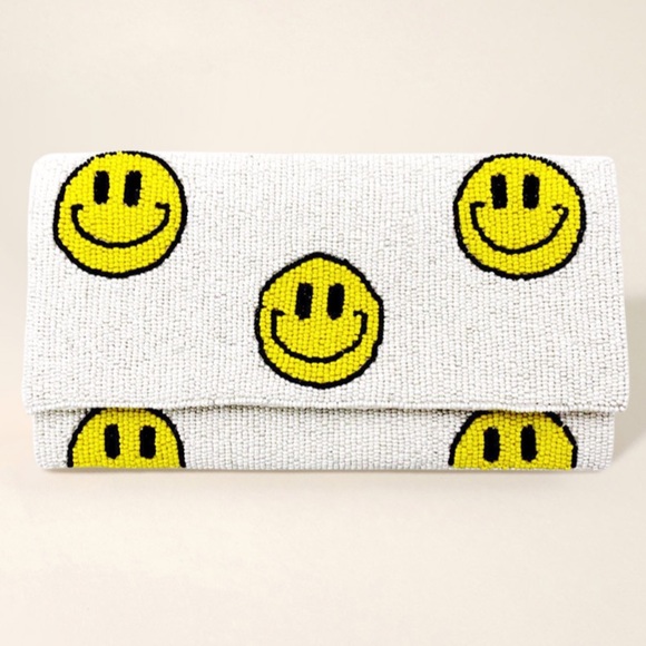 Handbags - Smiley Face Clutch - White and Yellow